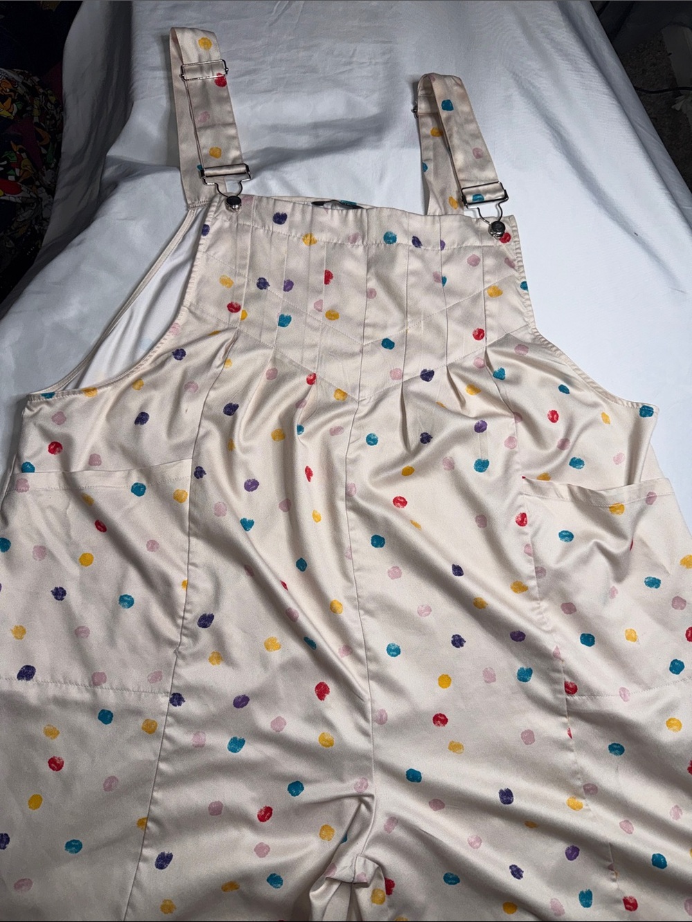 BloomChic Cream Wide Leg Polka Dot Overalls